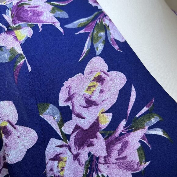 Essue crop top sheer flounce sleeve dark blue pink purple womens M - Picture 2 of 16